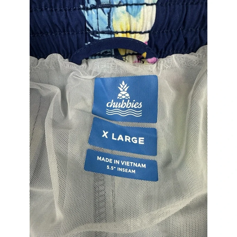 Chubbies Swim Trunks Mens XL Blue Rooster Fowl Play 5.5